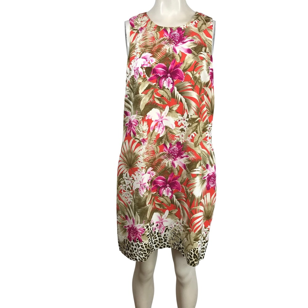 Tommy Bahama Womens Tropical Orchid Leopard Print Shift Dress Coral Small NWT